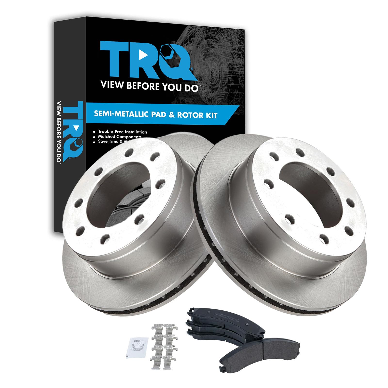 TRQ Rear Brake Pad and Rotor Set Semi Metallic Compatible with 2009 GMC Savana 3500