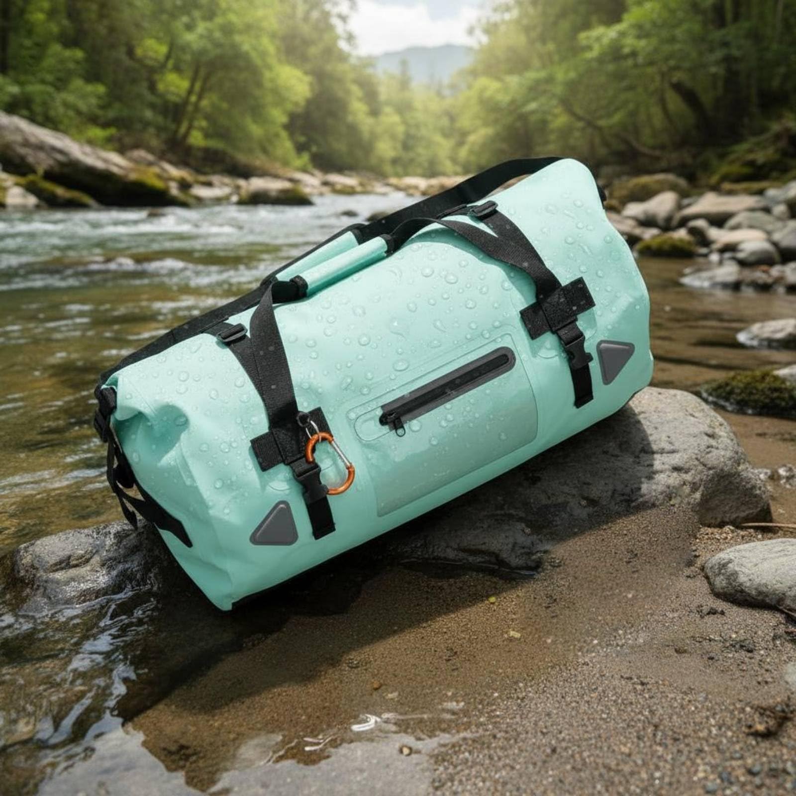 Qianly Borsone Impermeabile da 60L Grande Capacità Borsa da Viaggio Arrotolabile Resistente Borsa Motocicletta in PVC per Campeggiatori, Sport Acquatici, Array, Grigio, 70L