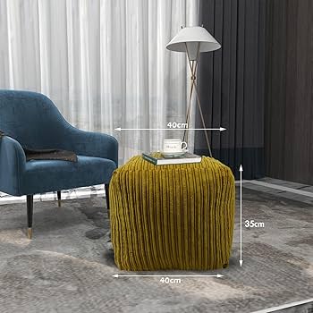 Jumbo Cord Footstool Bean Bags | Corduroy Ottoman Footrest Modern Home Living Room Bedroom Stylish & Durable Ergonomic Design | Jumbo Cord Foot Rest Pouffe (Mustard, Square (40cm X 40cm X 35cm
