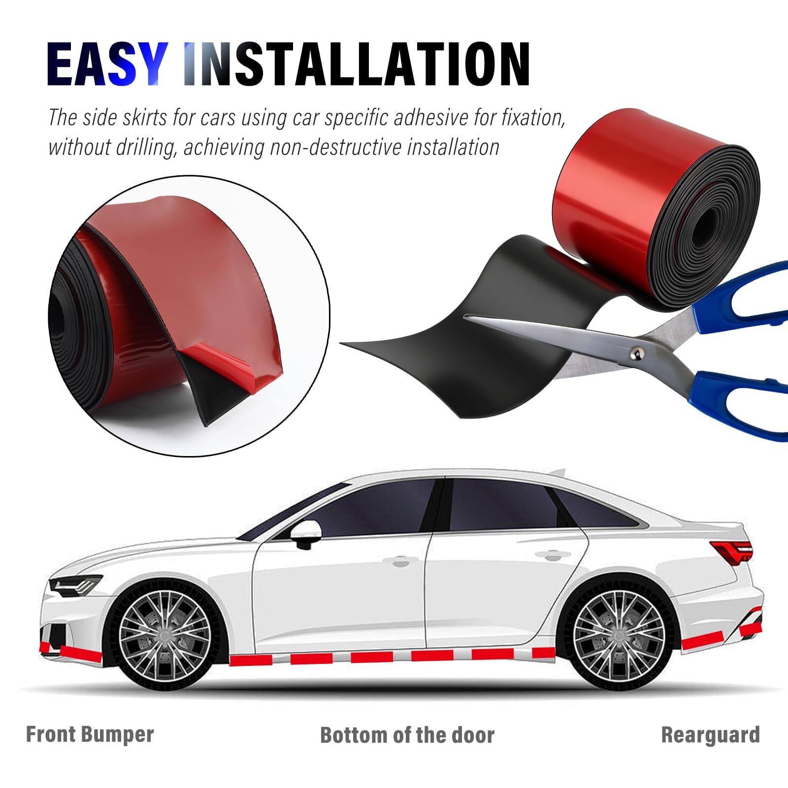 Jupes Latérales pour Audi A1 (8X) 2014-2018, Bas de Caisse Flexible Auto Bande Décorative Protection Carrosserie Anti-Rayures Seuil de Porte Caoutchouc
