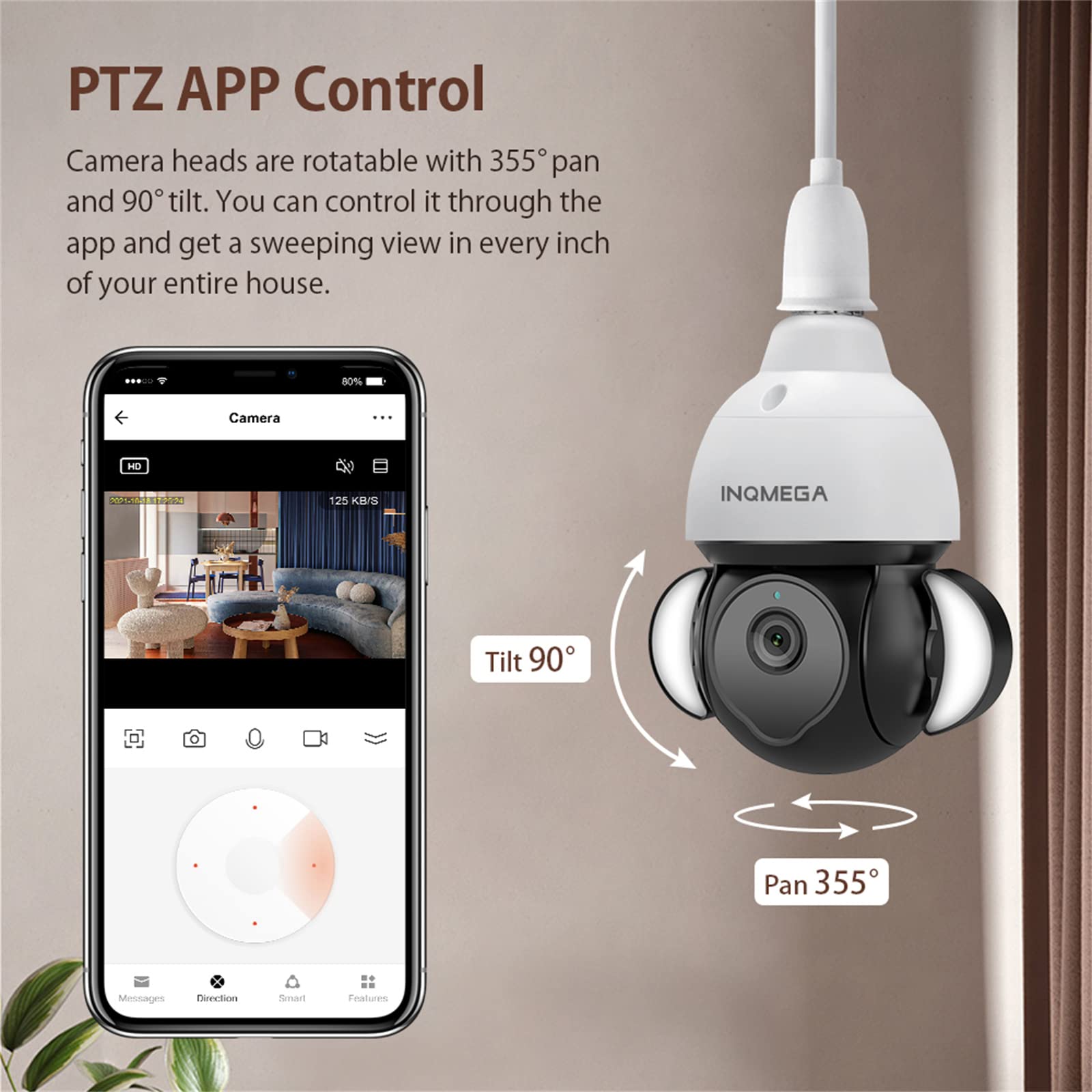 Ampoule De Caméra De Sécurité Tuya, Caméra Wifi 5MP HD PTZ Avec Vision Nocturne Pleine Lumière Suivi Automatique De Conversation Bidirectionnelle Pour Vidéosurveillance Intérieure