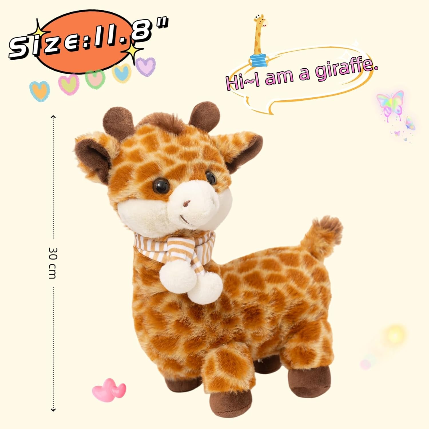 11.8" Giraffe Plush Toy, Realistic Giraffe Stuffed Animal with Scarf, Soft Cute Plush Doll for Kids Girls Boys, Animal Plush Present for Birthday Christmas Baby Room Decor