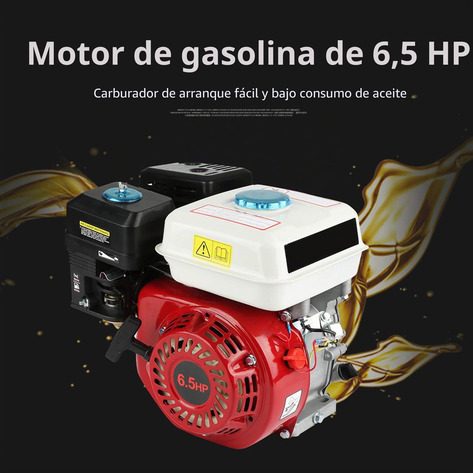 Motor de gasolina de 4 tiempos, 6,5 CV, 168 F OHV, arranque por cable, motor de repuesto para cortacésped y fresadora de jardín, aluminio, 3600 rpm