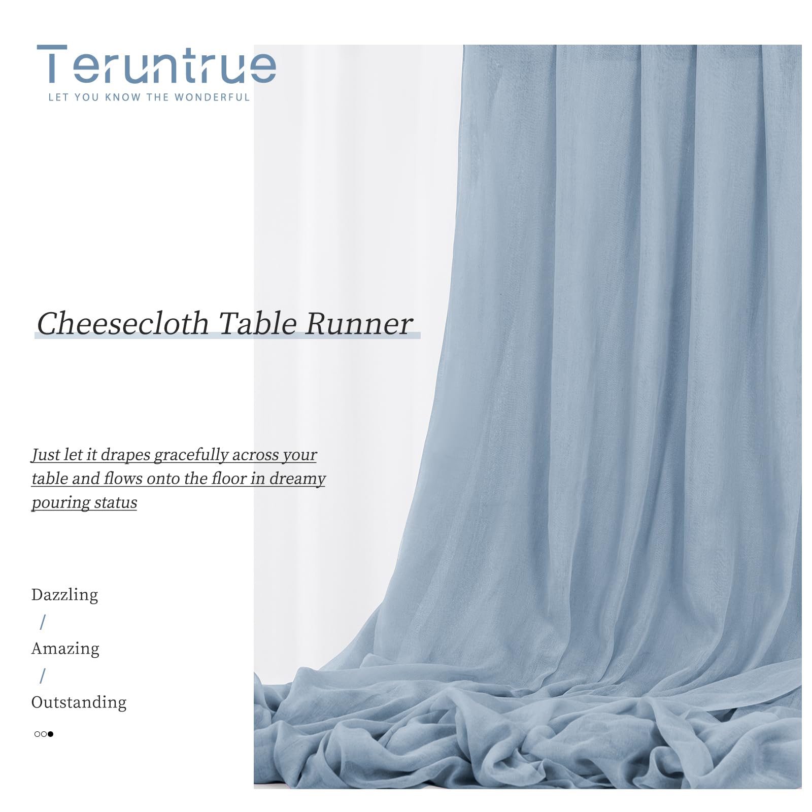 24 caminos de mesa de gasa azul polvoriento, 10 pies, gasa rústica, bohemio, decoración de mesa de boda, camino de mesa transparente para boda, fiesta, despedida de soltera
