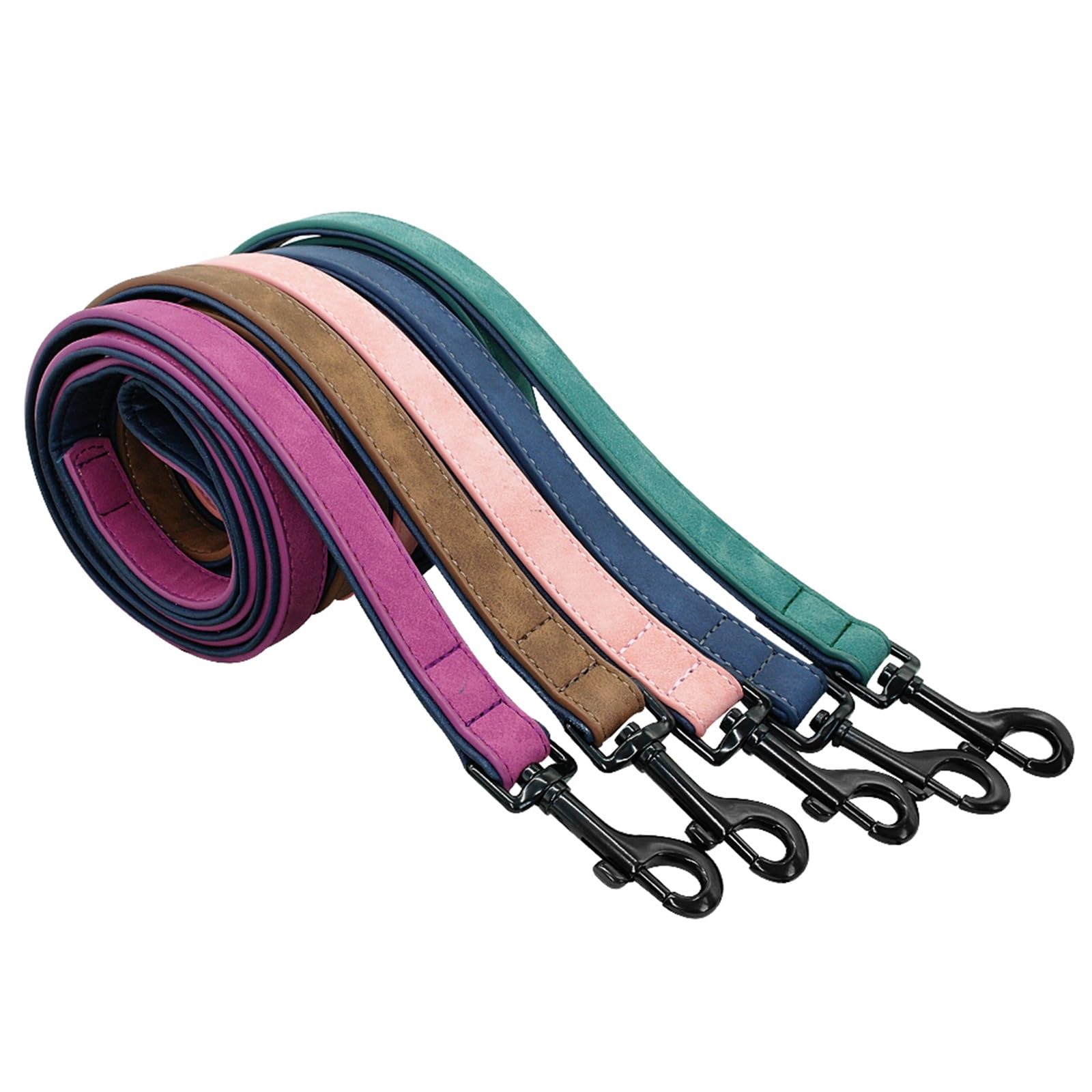 Laisse pour chien – 2 couches en cuir souple avec poignée rembourrée (vert, taille S)