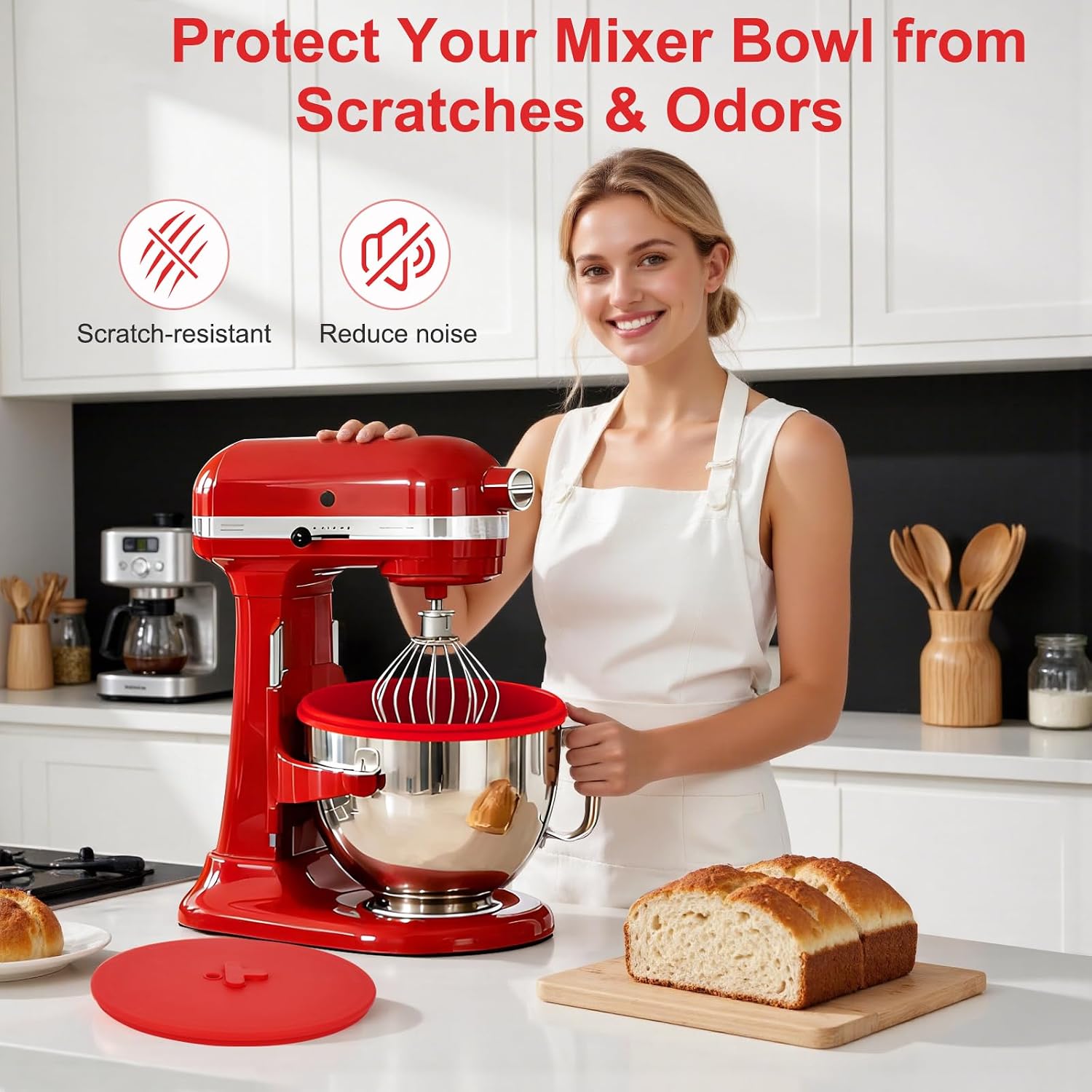 3-Pack Silicone Bowl Liners for KitchenAid Mixer, 5 Qt Tilt-Head Bowl Inserts with Airtight Lids & Scraper Spatula, Reusable Mixing Liners for Efficient Baking & Food Storage