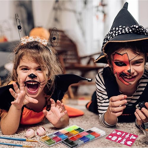 Miniatura 6 de Kit de pintura facial para fiesta de niños, kit de pintura facial de 22 colores, incluye bandeja de pintura, esponjas, pinceles y plantillas, kit de