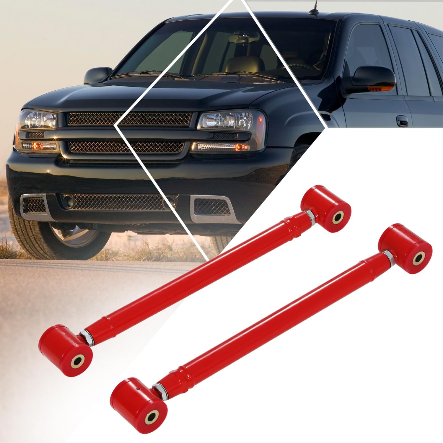 PM PERFORMOTOR Pair of Adjustable Rear Lower Control Arms Compatible with Cadillac Escalade Chevy Avalanche Suburban Tahoe GMC Yukon Hummer H2 2000-2013, Powdercoated Red