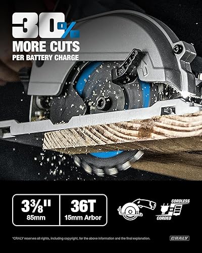 Miniatura 3 de CRALY Hoja de sierra circular de 3-3/8 pulgadas, 24 y 36 dientes, para corte de madera enmarcado/acabado fino, eje de 15mm, punta de carburo, corte