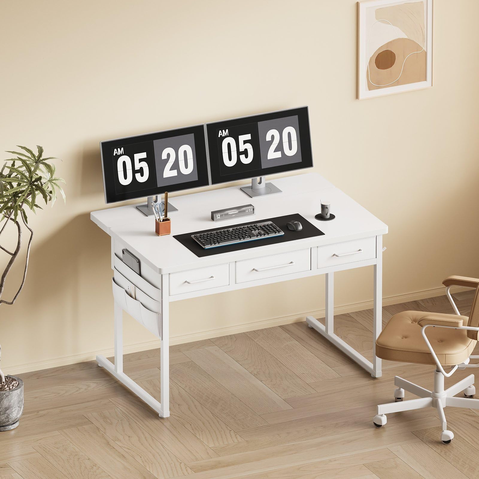 Amazon | Maihail デスク 幅100cm 引き出し付き パソコンデスク 机 pc