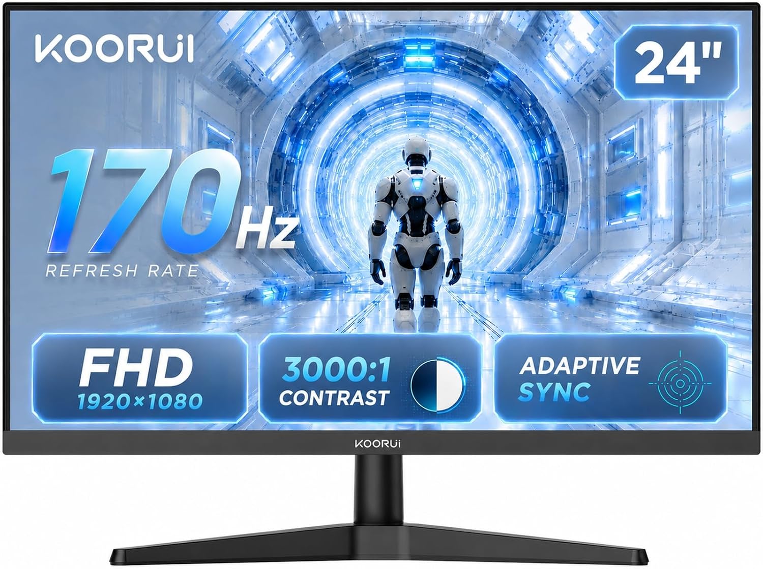 KOORUI 24" Gaming Monitor, 240Hz 1ms Response, FHD HDR400 Display, 90% DCI-P3 Color Gamut, Adaptive Sync, Ultra Slim Frame, VESA Mountable, HDMI 2.0, DP 1.4