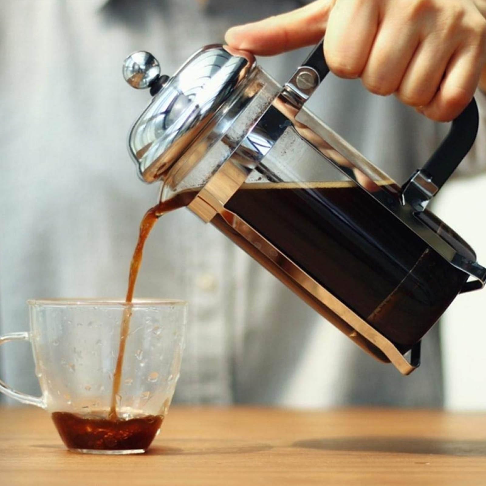Cafetera émbolo, cafetera émbolo Vidrio Acero Inoxidable sin posos | Cafetera de filtro, espumador de leche portátil de acero inoxidable y vidrio de borosilicato(1000ML)