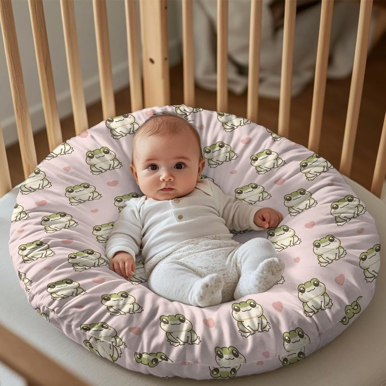 2 Pieces Cute Frog Newborn Lounger Cover, Removable Washable Portable Soft Infant Lounger Baby Floor Seat for Baby Girls Playing Sleeping
