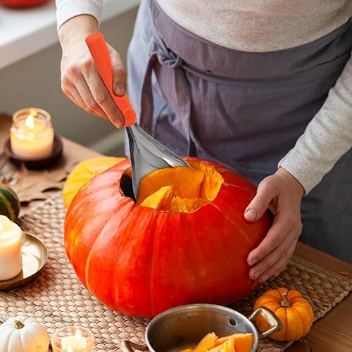 Miniatura 8 de MAGICLULU Cuchara dentada descorazonador de frutas, raspador de frutas, cuchara removedor de núcleo de calabaza, separador de pulpa de calabaza,