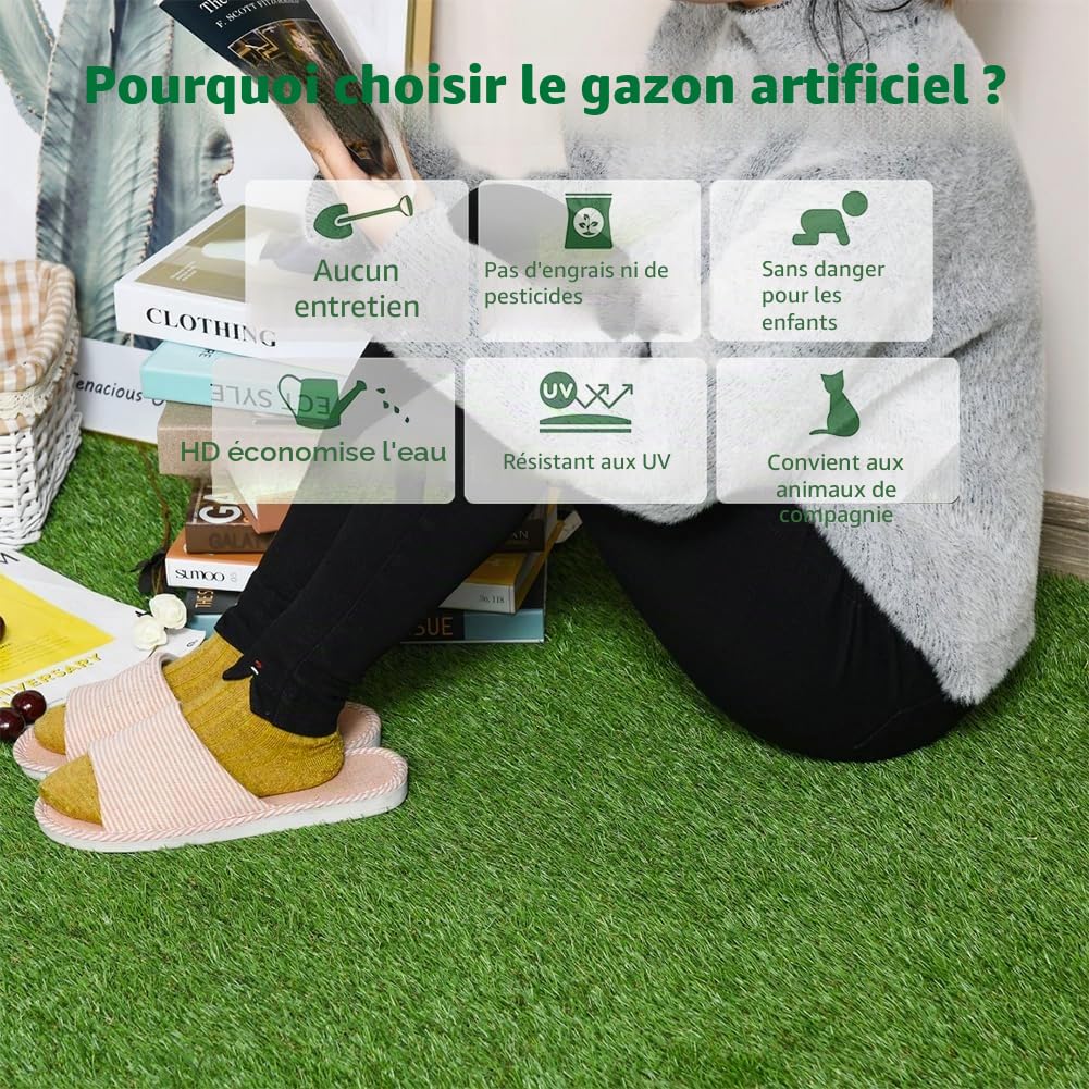 Petgrow Gazon artificiel réaliste 35 mm - Gazon synthétique avec trous de drainage - Tapis d'herbe pour chien - Pour jardin, cour, patio, balcon (1 m × 3 m)