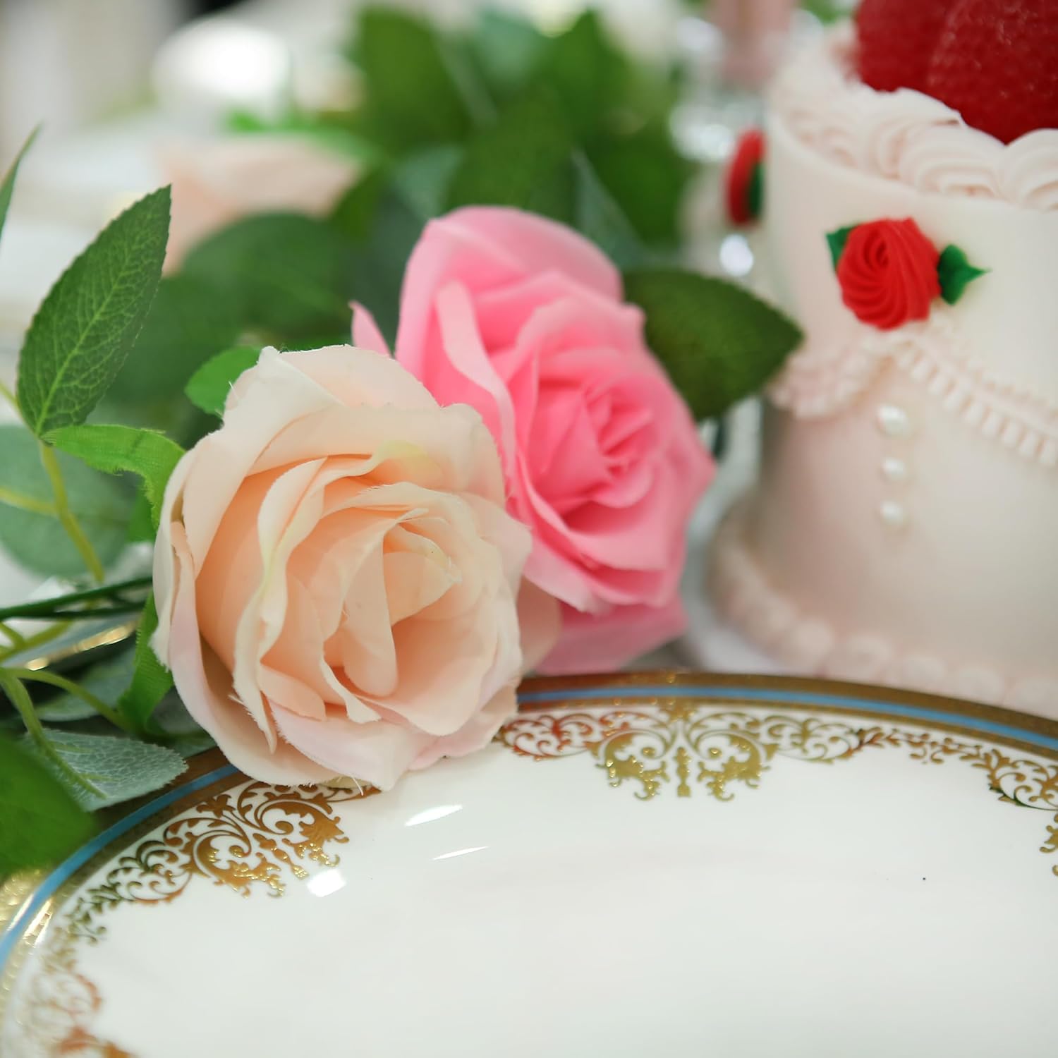 Greentime 2 Pcs 13FT Pink Artificial Rose Flower Garland Valentine's Day Decor Fake Rose Vine Gift for Her Home Wall Wedding Arch Table Centerpiece Room Stairs Fireplace Decoration (Light Dark Pink) - Image 9