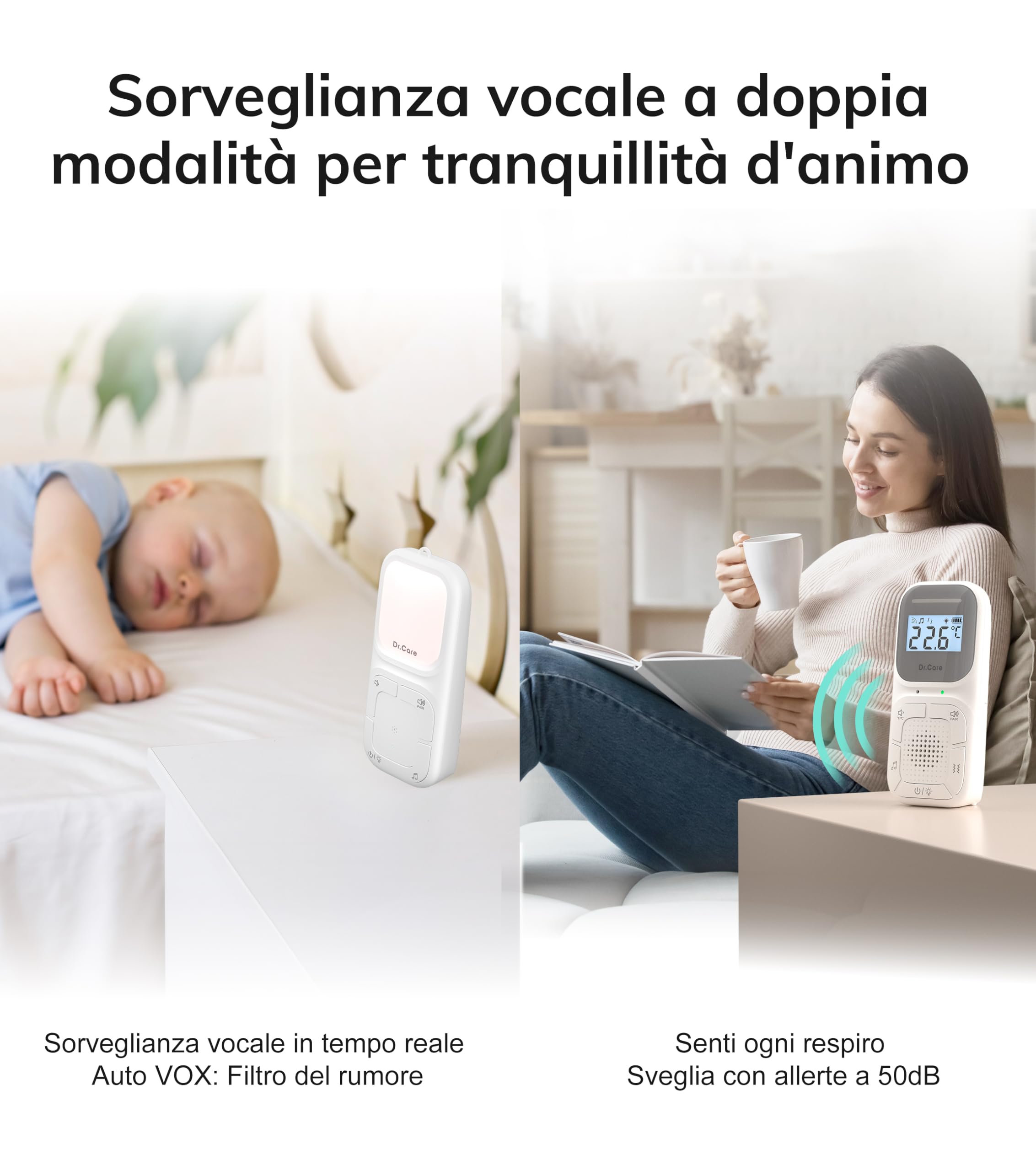 Dr.Care NeoGo Audio Baby Monitor pre-accoppiato VOX luce notturna portata 300 m
