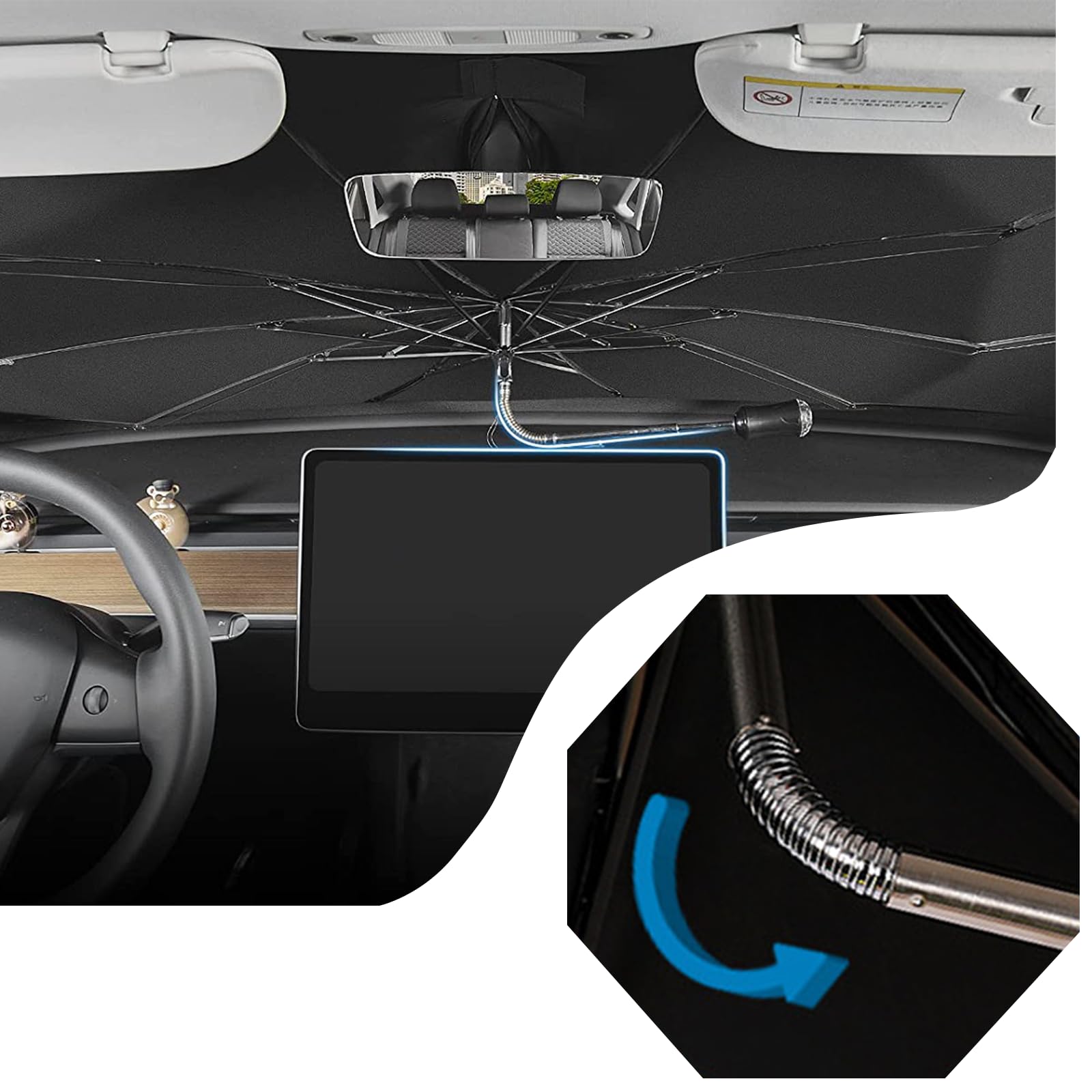 Car Umbrella Sun Shade Cover Upgraded Car Shade Front Windshield with 360° Rotation Bendable Handle for Car Interior Sun Protection Fit Most Vehicle (Standard 57''x 31'')