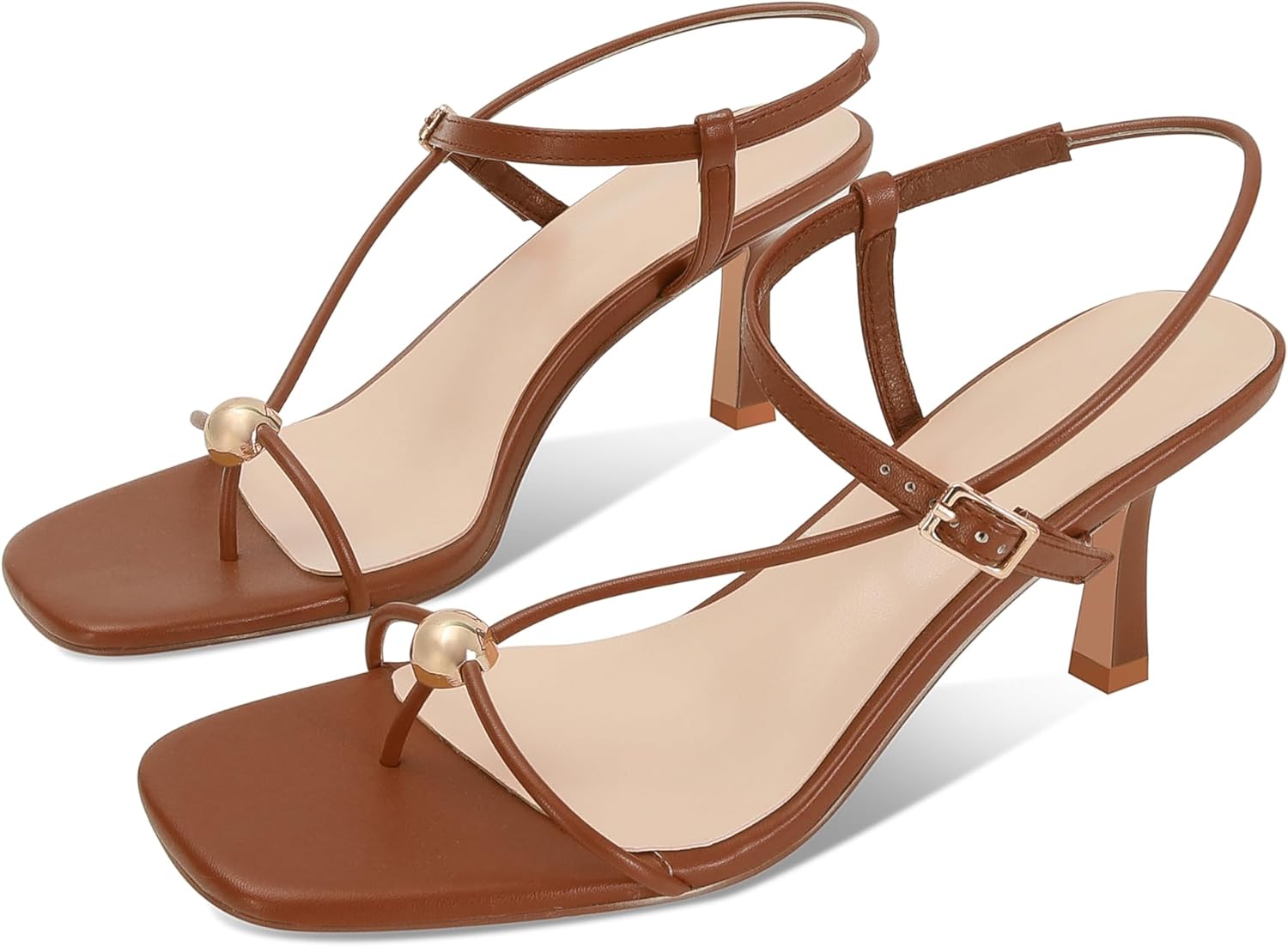 Strappy Heels for Women Square Toe Slingback Mid-Heel Sandals Dressy Beach Thong Flip Flop Slides Sandals - Image 6