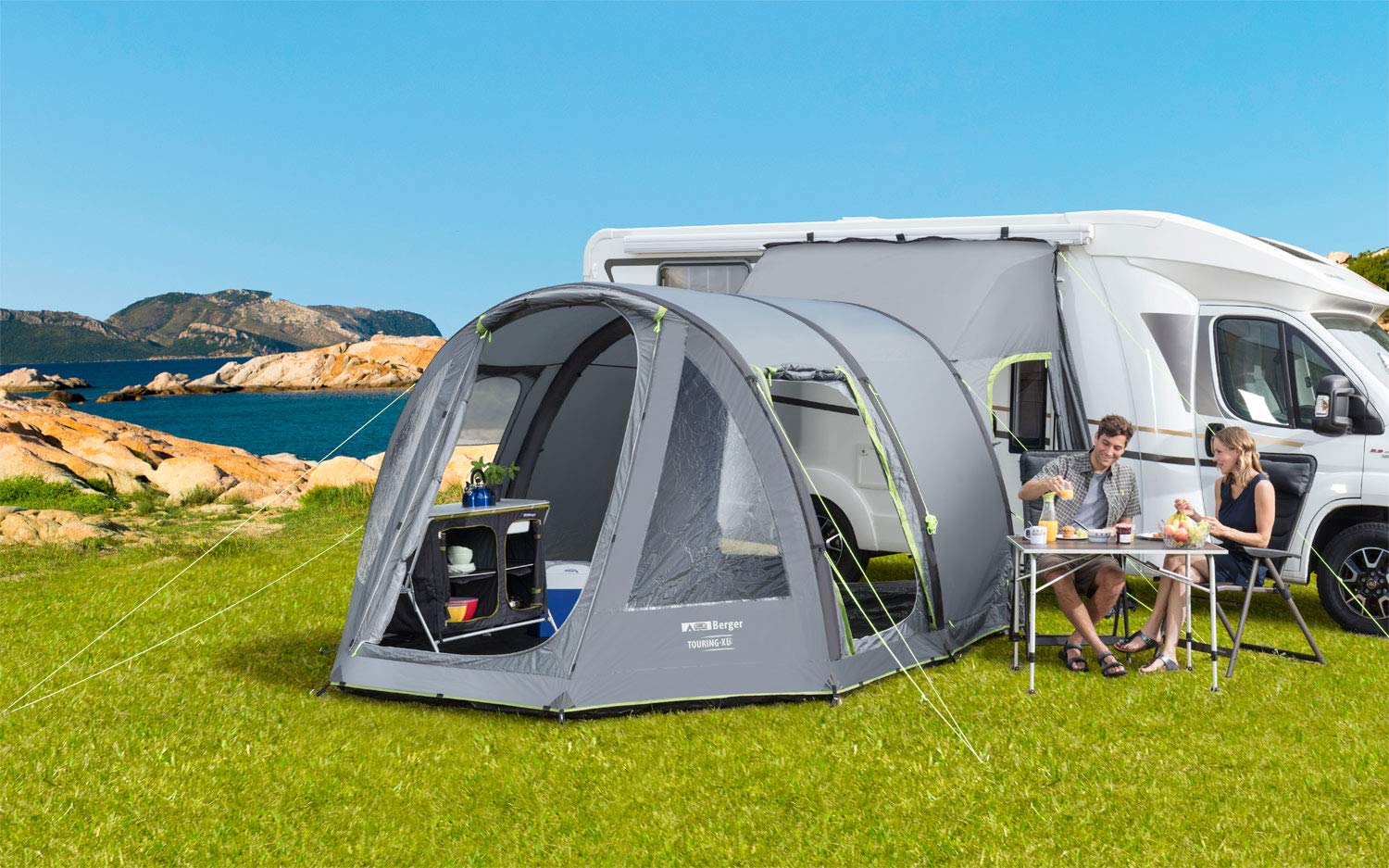 BERGER Busvorzelt Touring Air - aufblasbar freistehend Outdoor Zelt Luftzelt - Autozelt Vorzelt Camping Zelt für Bus, SUV, Auto - Schnellaufbau Zelt Auto inkl. Luftpumpe