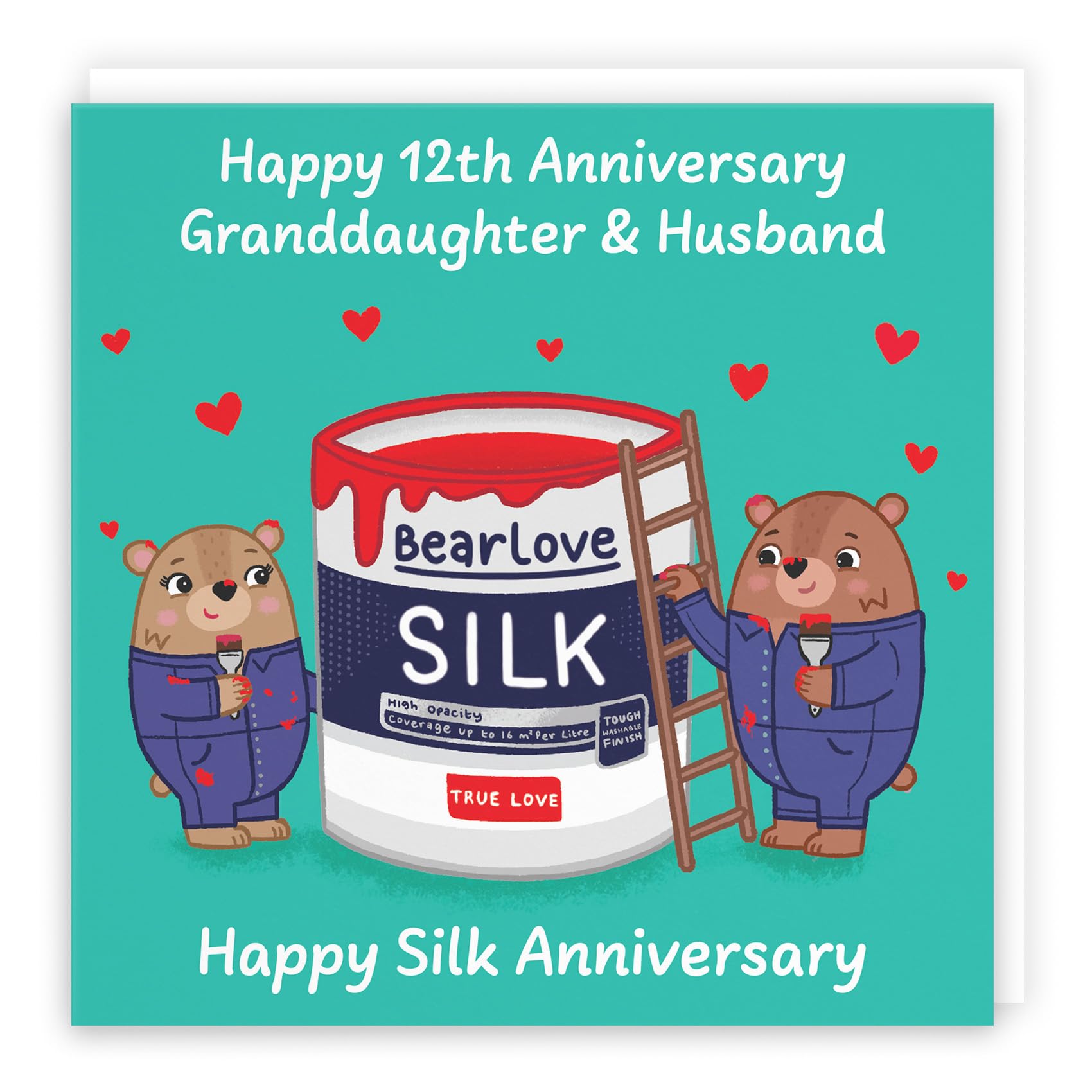 Hunts England, Granddaughter And Husband 12th Anniversary Card, Silk Anniversary, 12 Years, Cute Fun Bears Card