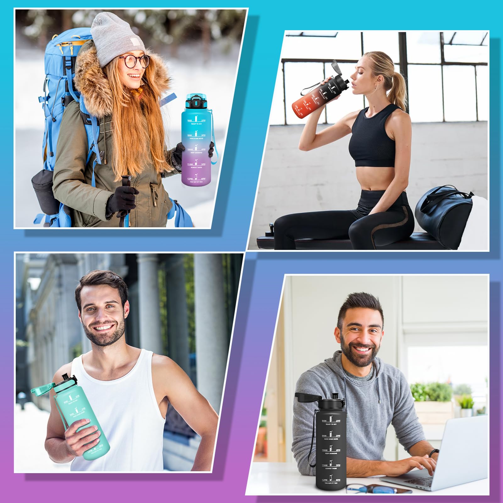 HoneyHolly Butelka na wodę o pojemności 1,5 l, sportowa butelka na wodę, z filtrem, butelki na siłownię do fitnessu, jazdy na rowerze, szkole, biurze