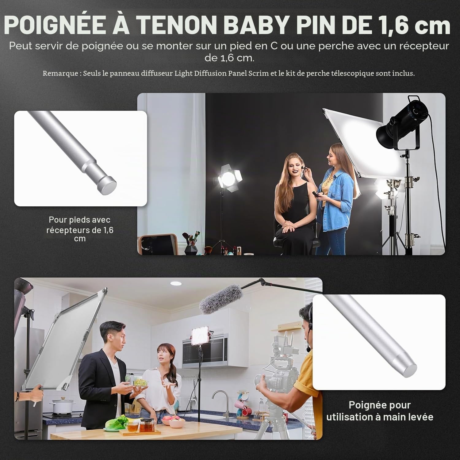 NEEWER Kit de Panneau de Diffusion de Lumière avec Film Réflecteur Argent/Blanc,Cadre Pliable 75x75cm, Poignée à épingle pour Bébé 5/8", Perche Télescopique, Diffuseur 3 en 1,SF7575F