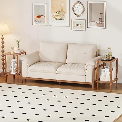 Miniatura 2 de LUCKNOCK Mesa auxiliar pequeña para espacios pequeños, mesa auxiliar vintage, mesa auxiliar estrecha con almacenamiento, mesita de noche delgada