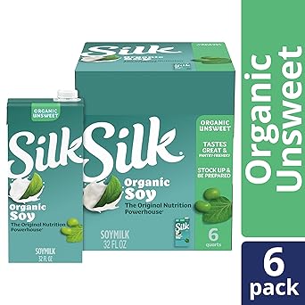 Silk Shelf-Stable Organic Soy Milk, Unsweetened, Dairy-Free, Vegan, Non-GMO Project Verified,32 Fl Oz(Pack of 6)