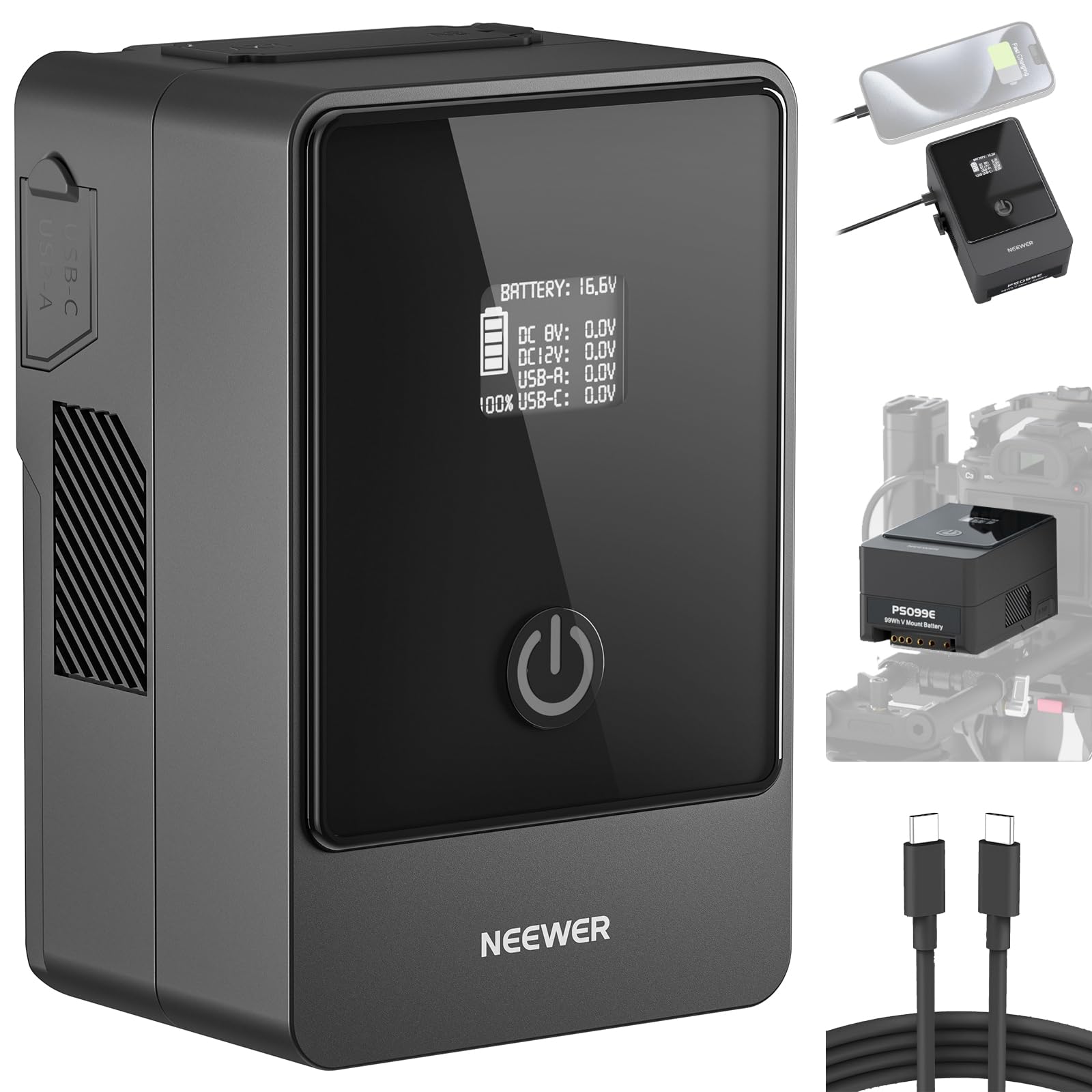 NEEWER PS099E 6800mAh ミニ Vマウントバッテリー Amazon.com: Neewer V Mount Battery PS099E with Type C Cable