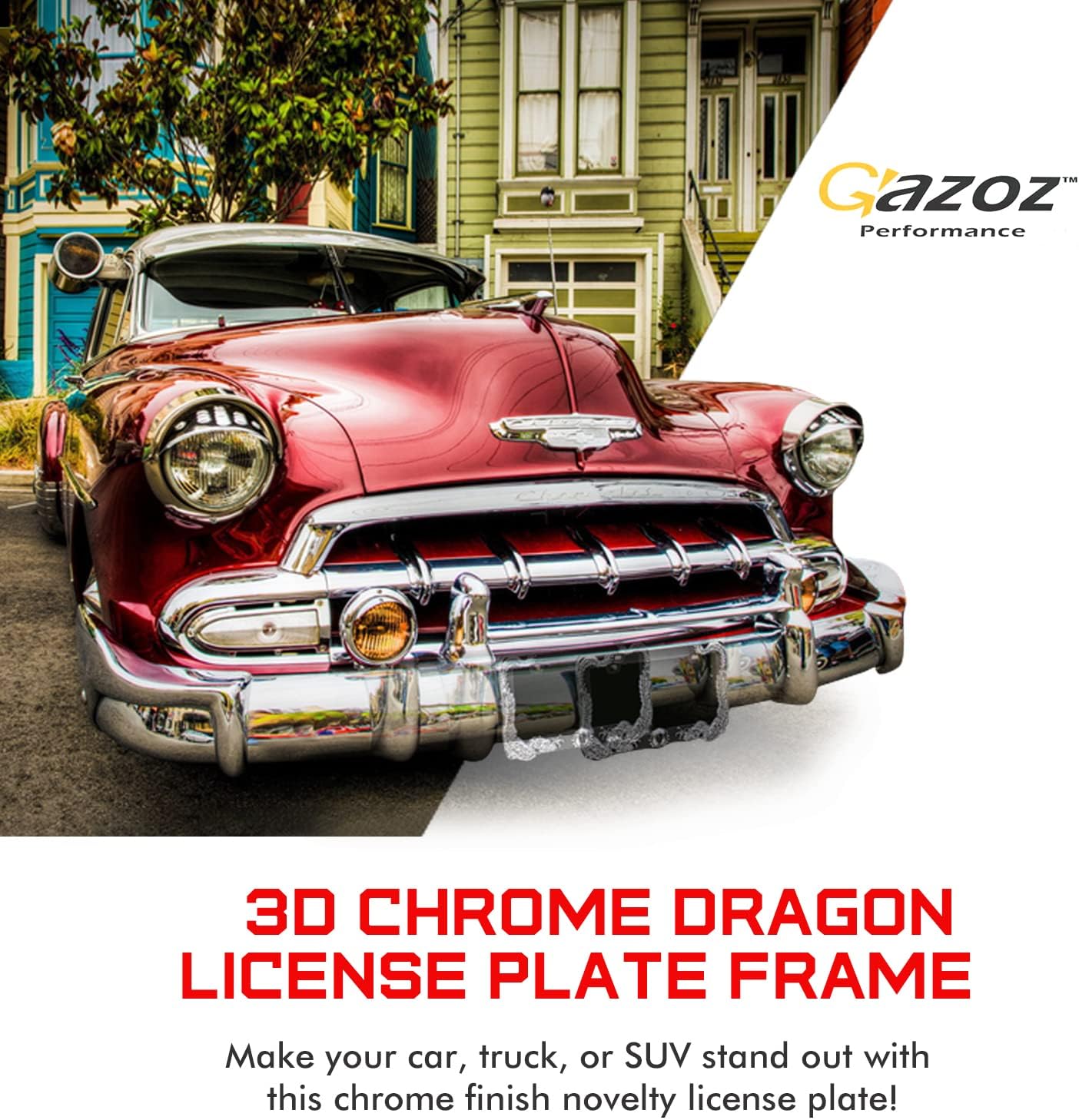 3D Chrome Zinc Dragon License Plate Frame - Fits USA Standard License Plates - Weatherproof & Corrosion Resistant (Not Plastic)