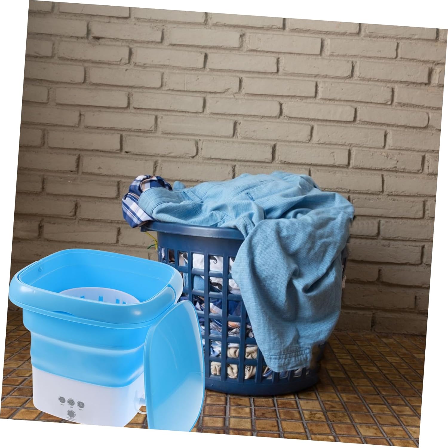 Portable Folding Washing Machine Mini Washer with Timer Touchscreen for Underwear Lightweight Clothes Detachable Drain Basket Compact and Foldable for Camping Apartments Dorms RVs