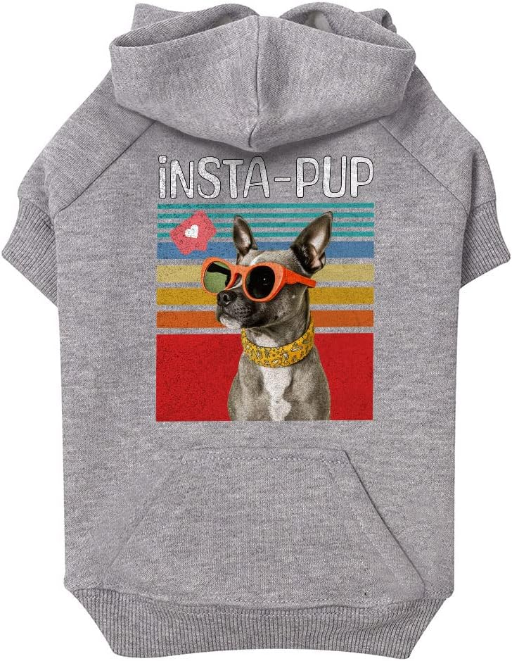Instapup Dog Hoodie with Pocket - Cute Print - Retro Style - Gray, 2XL