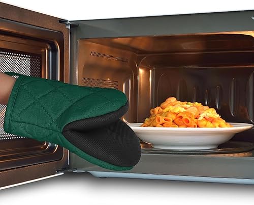 Miniatura 6 de Manoplas cortas para horno, de silicona, resistentes al calor, para 500 grados, superficies de agarre antideslizantes y guantes de lazo para colgar,