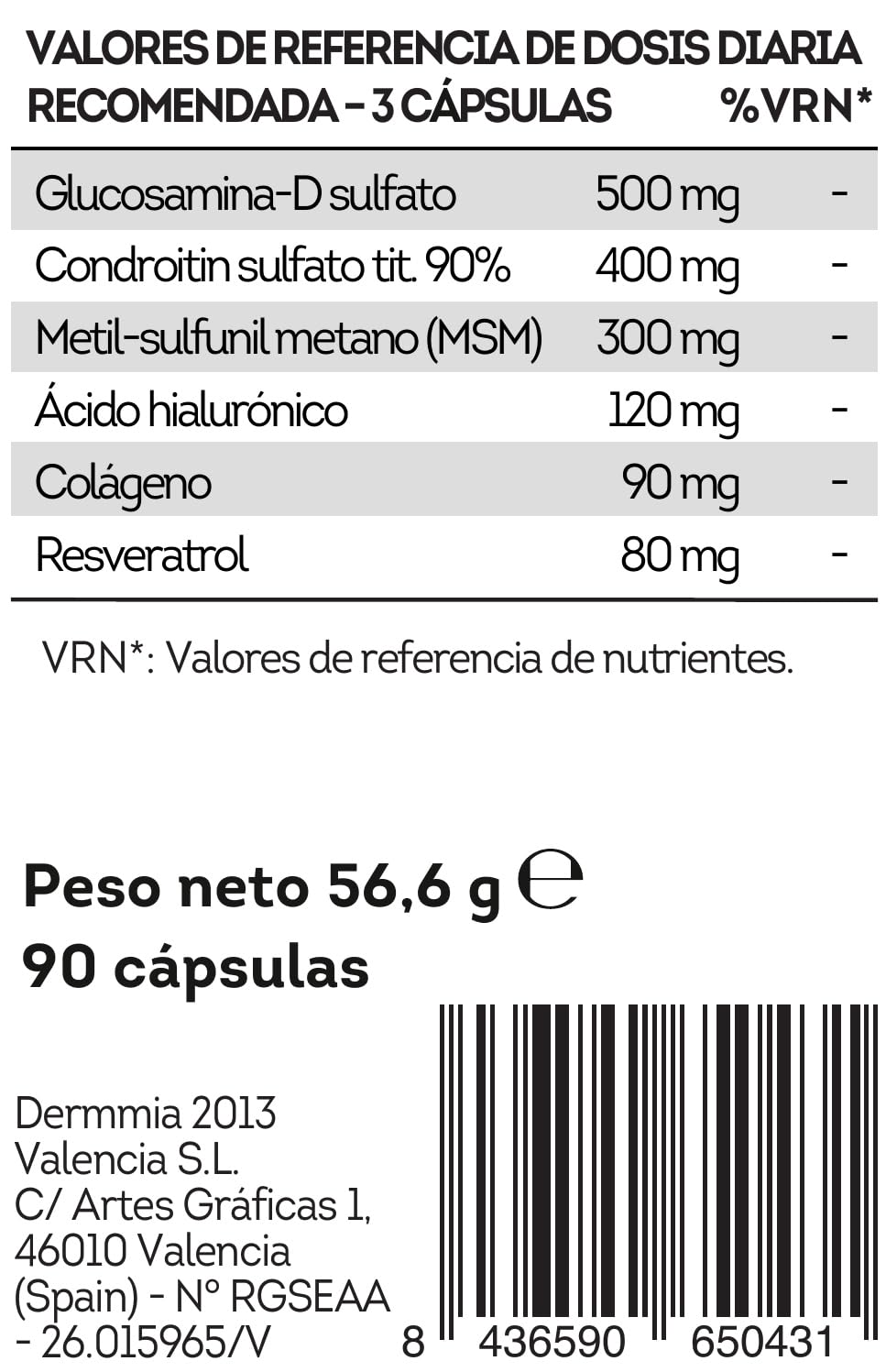 Dermmia Skin Cell Nutrition 90 Cápsulas – Colágeno Hidrolizado con Ácido Hialurónico y Vitamina C | Suplemento Articular y Antiedad