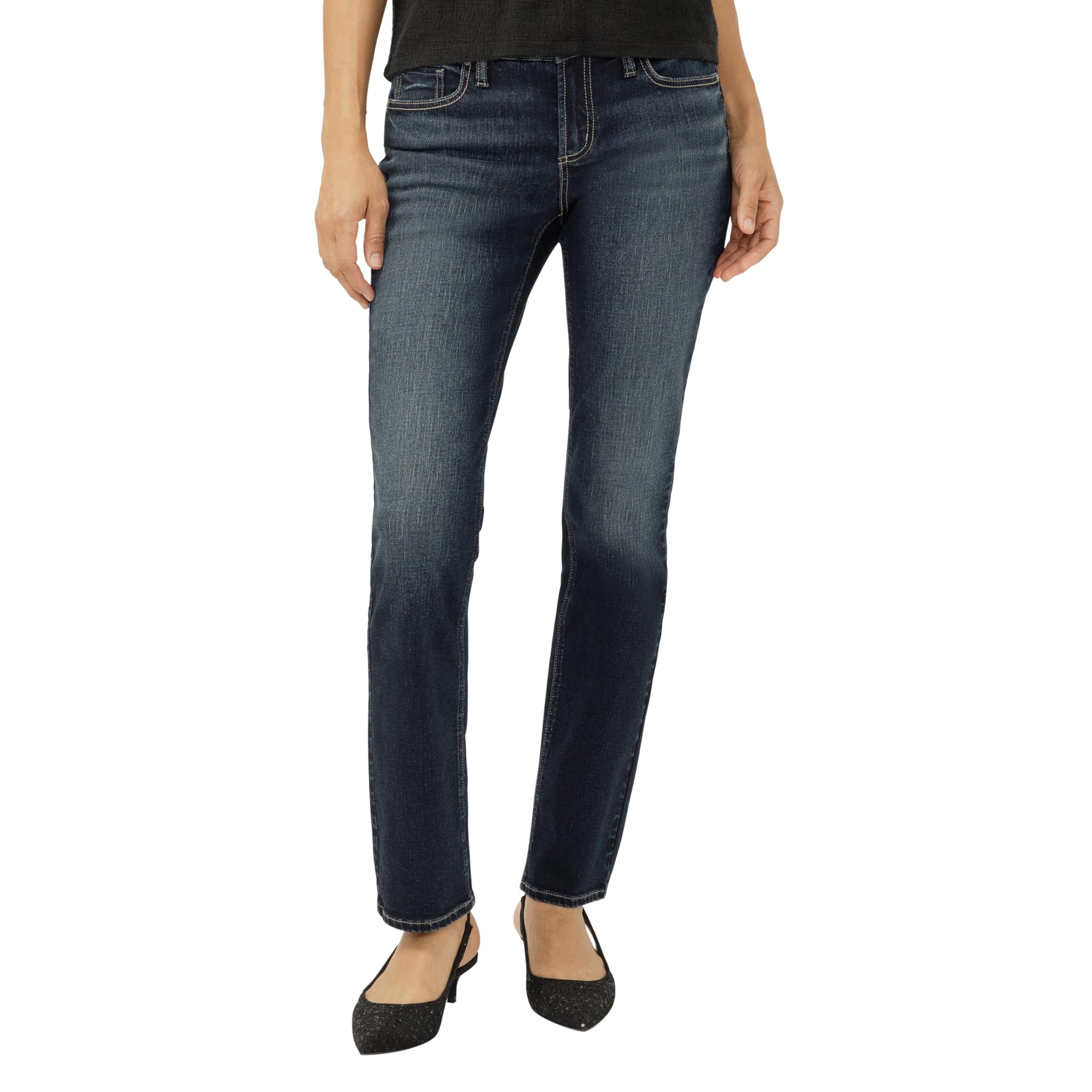 Silver Jeans Co. Women's Elyse Mid Rise Straight Leg Jeans