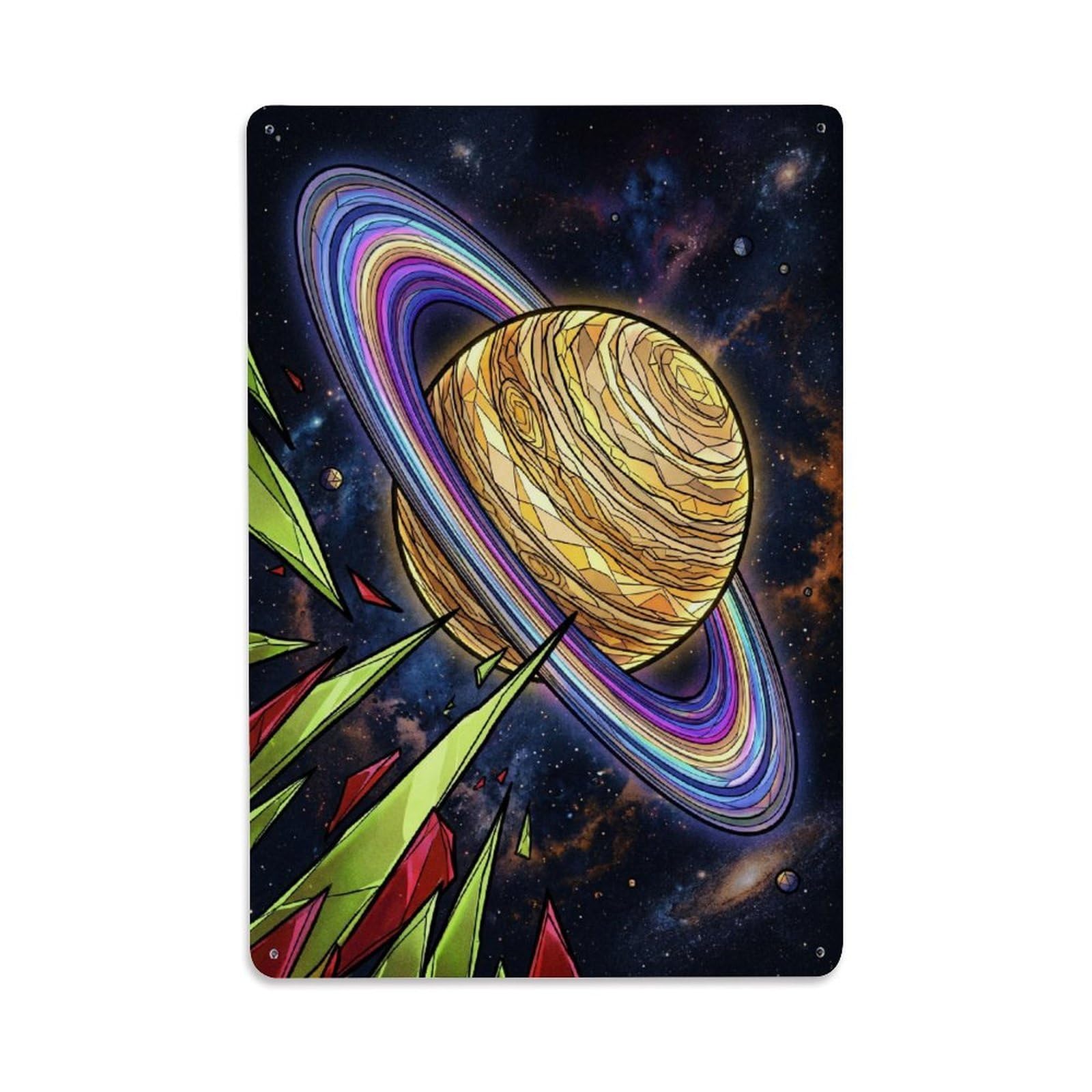 Okngb Style Celestial Saturn Ringed Planet Galaxy Orbit Cosmic Surreal Metal Tin Sign Plaque Wall Decor For Cafe, Man Cave, Club Bar, Office, Home Garden Round Metal Poster 8X12inch