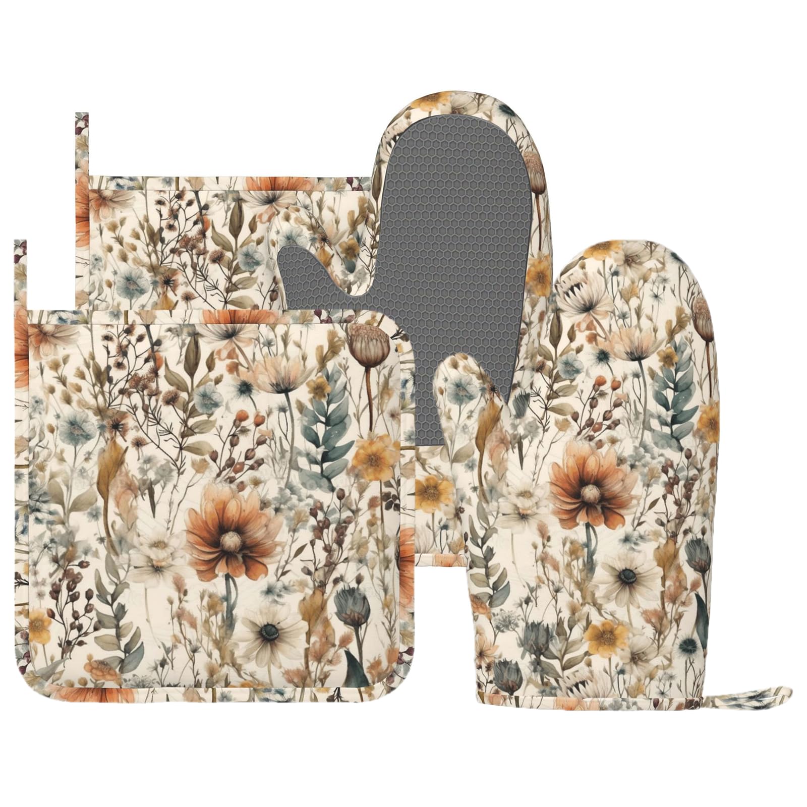 Lot de 4 maniques et maniques style bohème à motif floral aquarelle vintage résistant à la chaleur pour cuisine, pâtisserie, grillades, barbecue