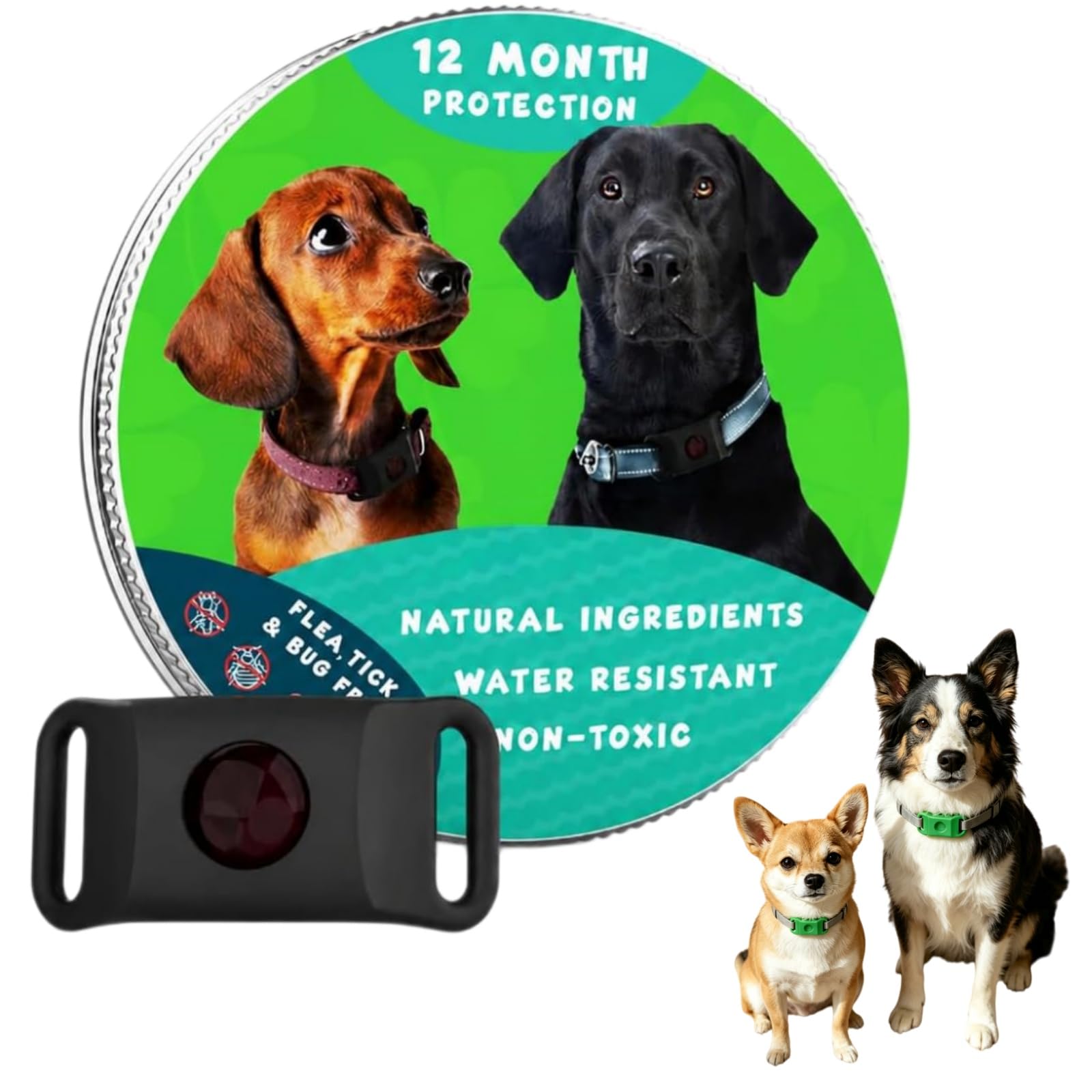 Ciondolo naturale per cani senza pulci e zecche, senza pesticidi chimici, clip protettiva vegetale con lento rilascio di profumo, per tutte le razze di cani (nero, 3 pezzi)