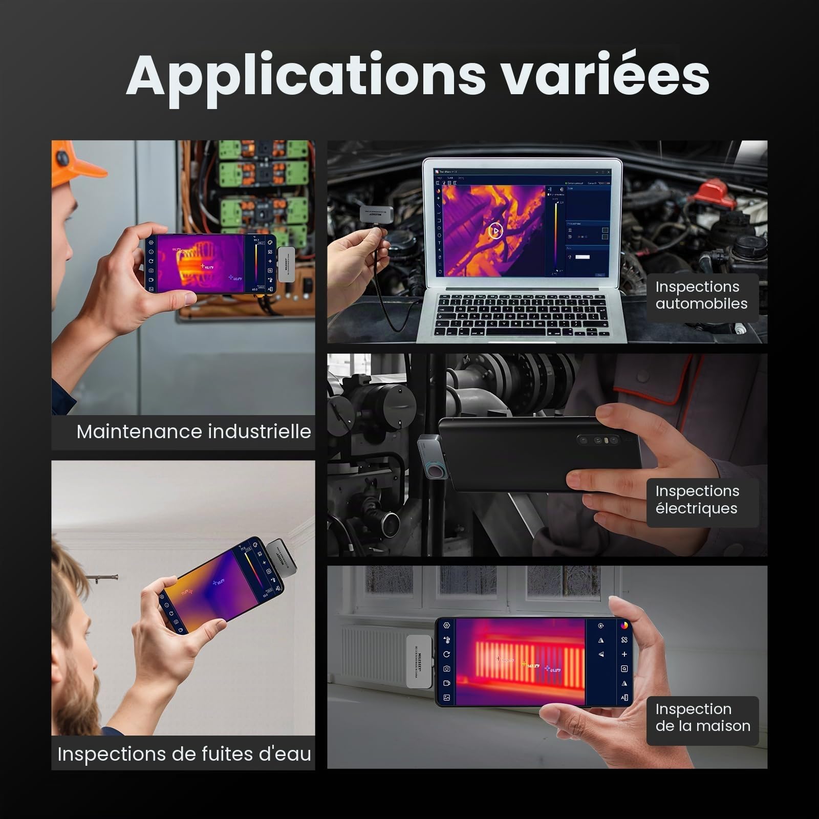 Mileseey TR256i Caméra d'imagerie Thermique 256 x 192 pour Android Type-C, boîtier entièrement métallique 20 g, Plage de Mesure -15 °C ~ 600 °C, résolution 25 Hz, 3 mesures de Chaleur et 6 palettes