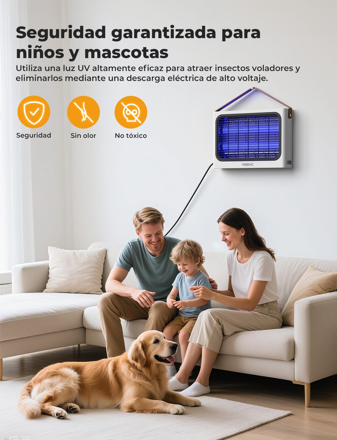 YISSVIC Lampara Antimosquitos Mata Mosquitos Electrico 4300V 365nm UV Matamosquitos para Interiores con 2 Tubos UV Recambio