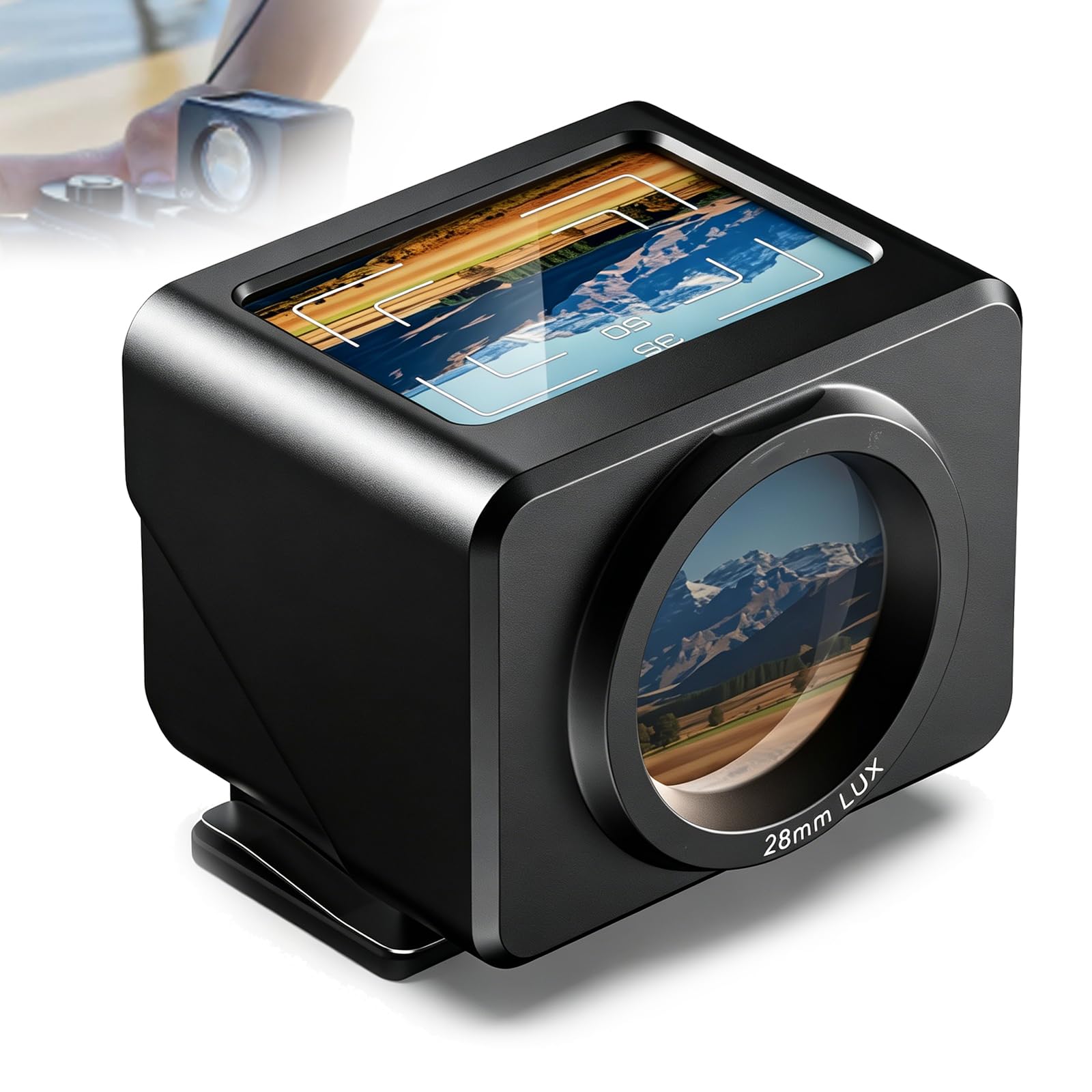 COYEUX Visor óptico A La Altura De La Cintura De 28 Mm, Visor Externo para Cámara con Líneas De Encuadre Integradas De 35 Mm Y 50 Mm, Montura De Zapata Caliente Y Fría Black