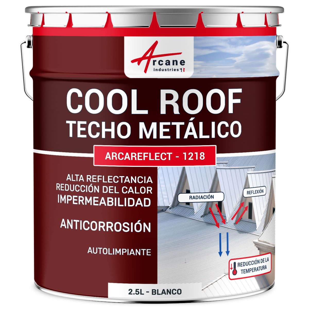 ARCANE INDUSTRIES Pintura para tejados de chapa, anticalor y anticorrosión - ARCAREFLECT ANTICO - 2,5 L Blanco