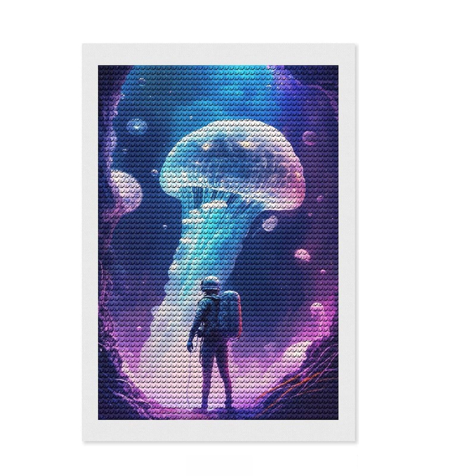 Junmoney Jellyfish in Space Diamond Art Canvas 8"x12", Neat Printed Canvas, Mindful Craft Activity, Cosy Home Accent, Festive Craft Gift