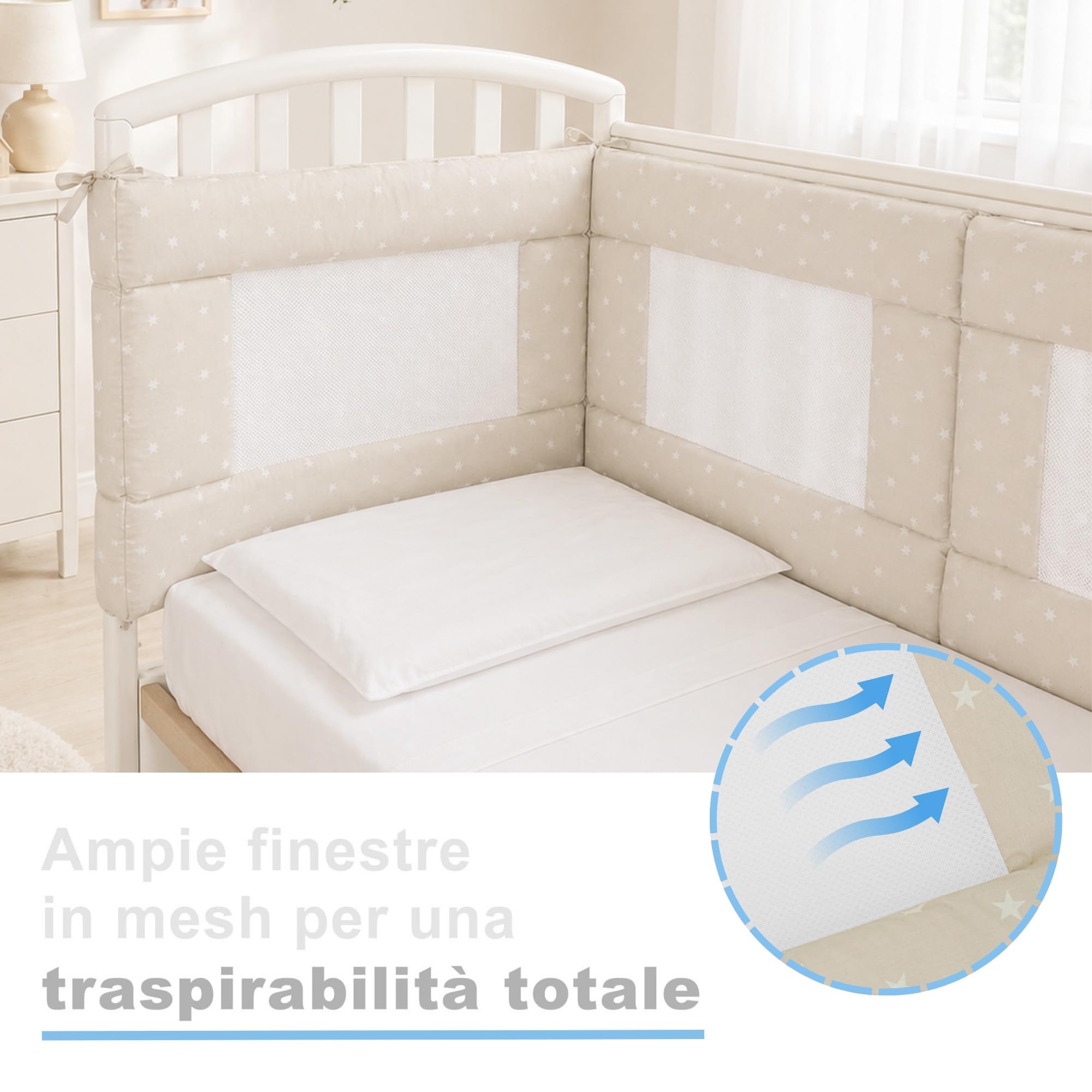 Paracolpi Lettino Ad Alta Traspirazione Baby Air Mesh Fantasia Beige