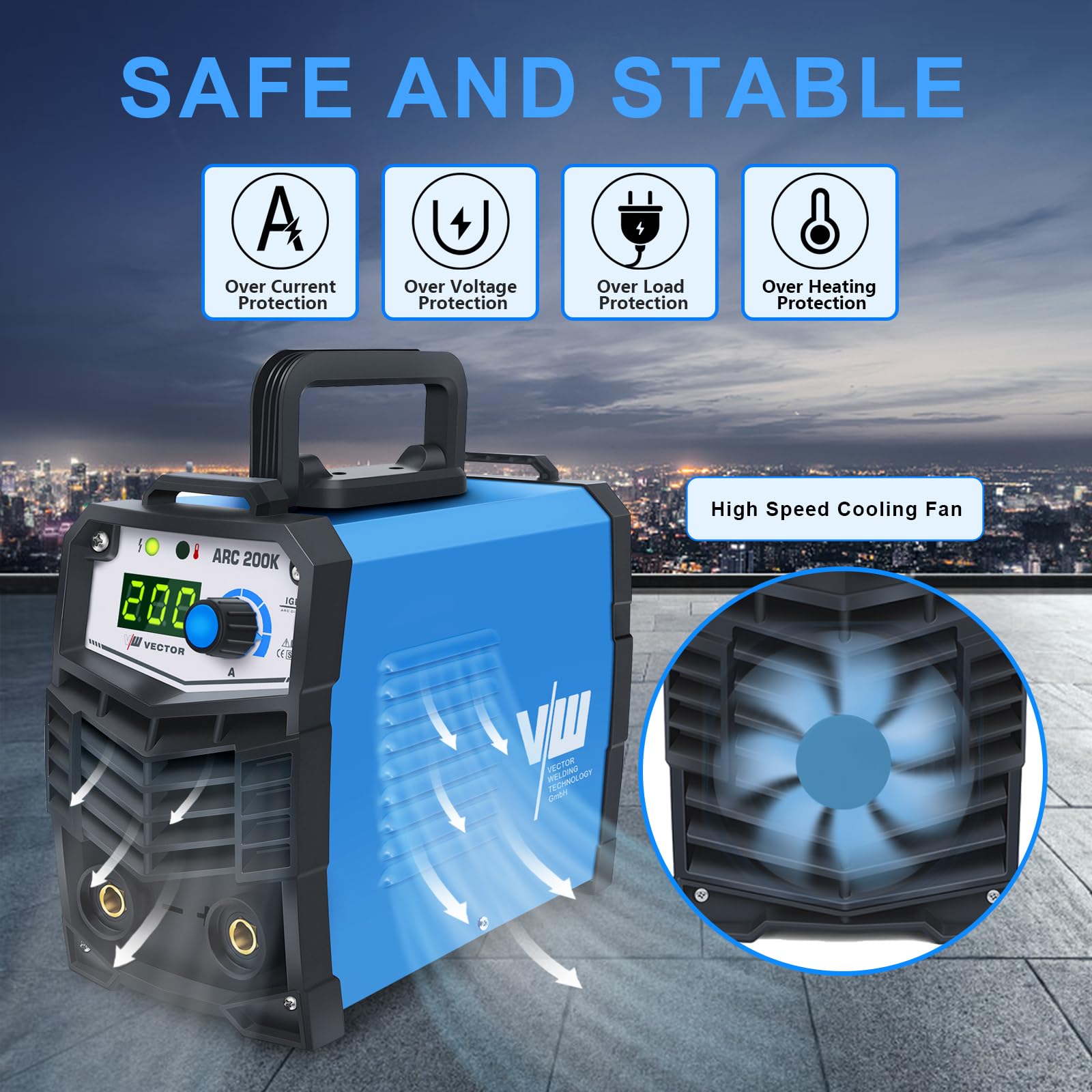 MMA zestaw spawarek elektrodowych | 9-cz??ciowy | od 10 do 200 A | funkcja Hotstart | ARC Force | kompaktowa i lekka | MMA/Stick/E-Hand | technologia IGBT | Vector Welding