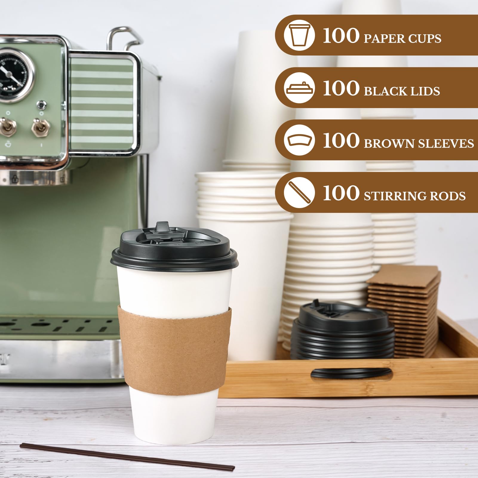 Turbo Bee Disposable Coffee Cups with Lids 16 OZ (100 Pack), To Go Iced ...