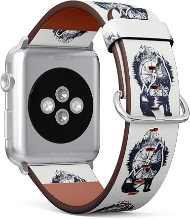 Amazon.com: (Tribal Native American Howling Wolf y brújula) correa de piel  con patrón para Apple Watch Series 4/3/2/1 gen, reemplazo para iWatch 1.496  in/1.575 in bandas : Celulares y Accesorios