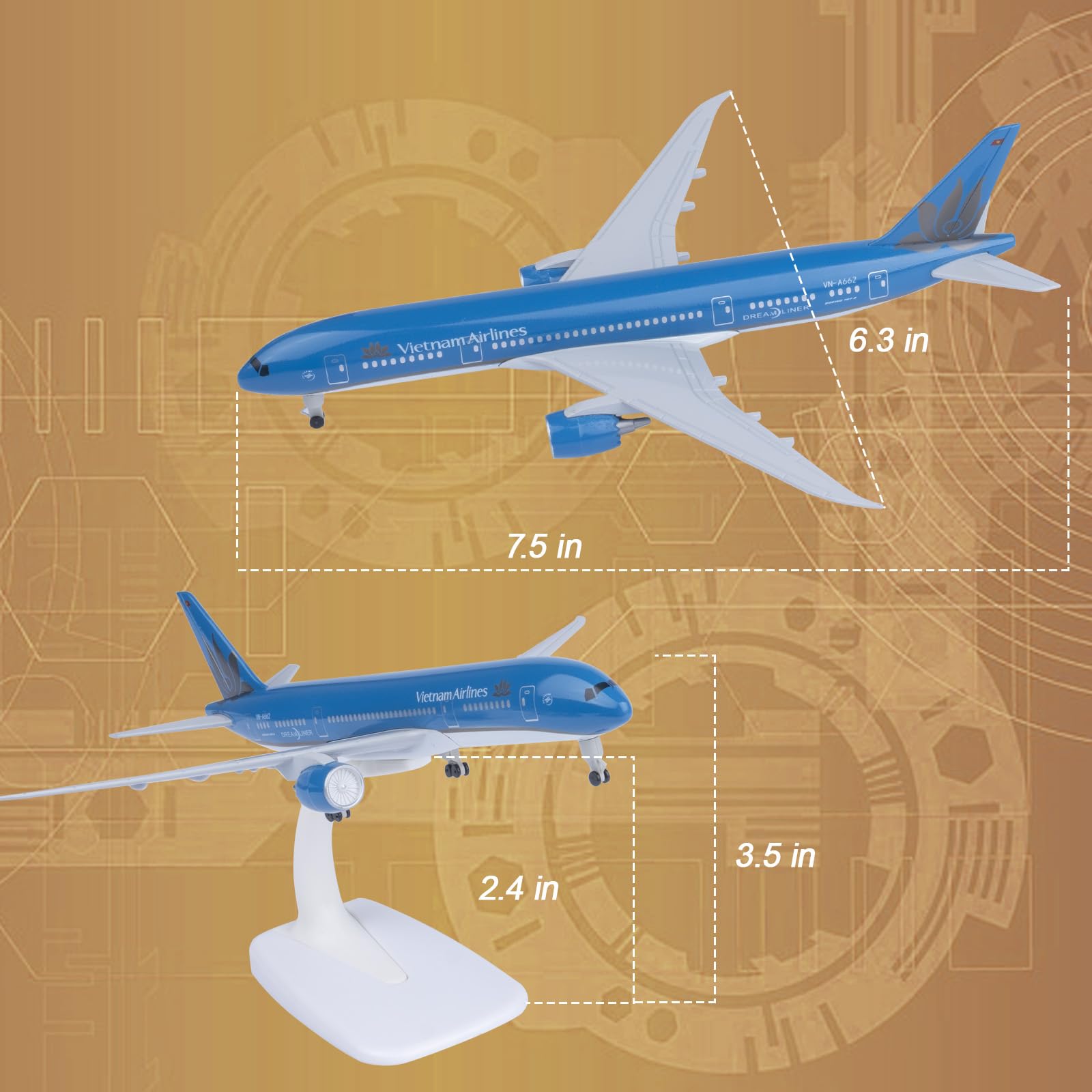 Modelo Plano 1:300 Escala Modelo Avión Vietnam Airbus 787 Diecast para coleccionistas adultos 5