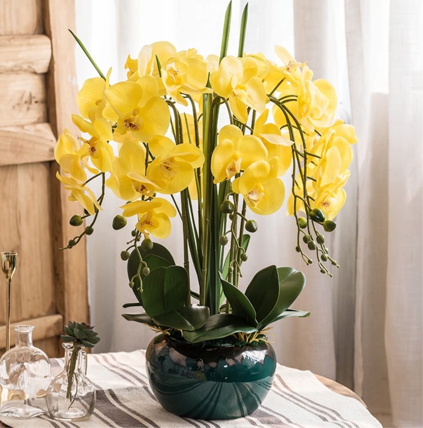Fiori Artificiali Fiori Splendidamente Artificiali Phalaenopsis di Seta Finti Casa Ufficio Decorazione del Giardino Finte Decorativi(Yellow)